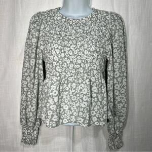 A New Day Floral Ruched Puff Sleeve Peplum Top Size Medium